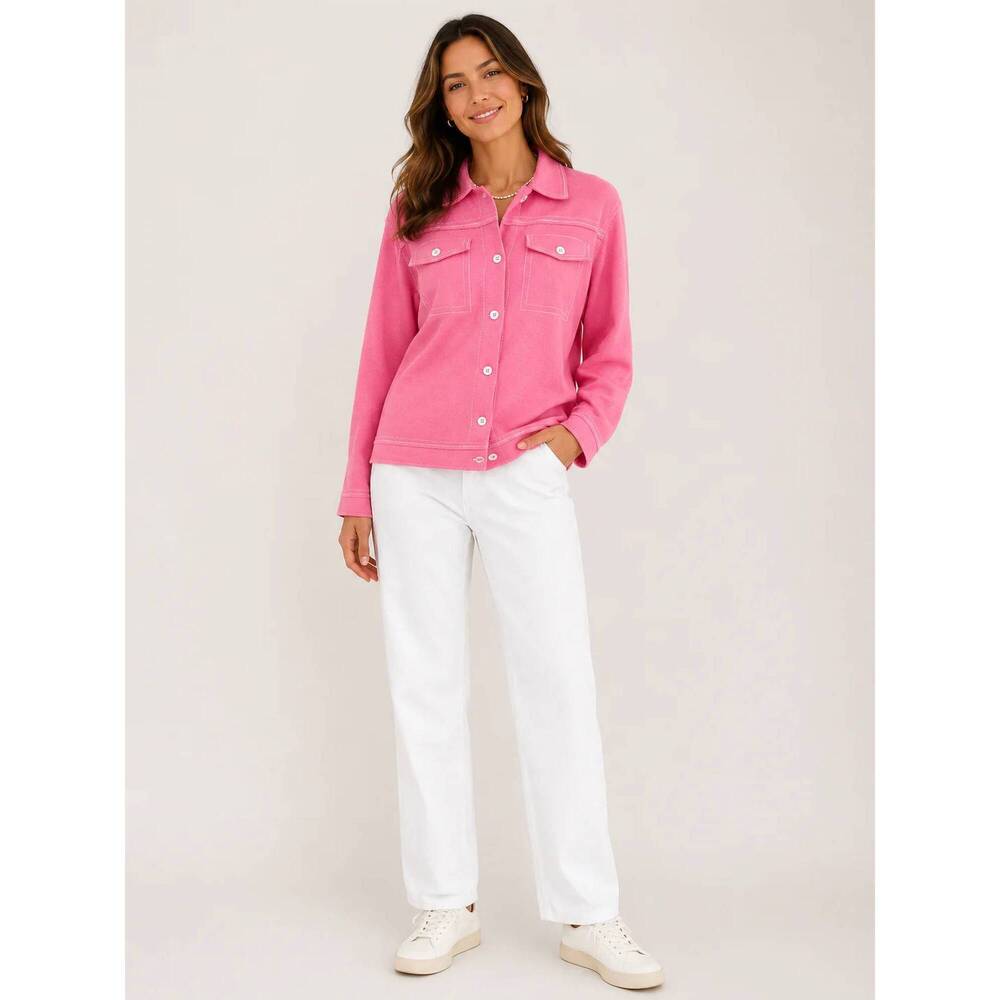 NEW TRISHA TYLER contrast stitch knit button-up cardigan in pink